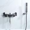 Brushed Gold Bath and Shower Faucet Set Wall Mounted Brass Gray Waterfall Bathtub and Shower Mixer Black Bathroom Taps Brass