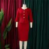 Women's 2Pcs Solid Color Office Suit Peplum Blazer + Pencil Skirt Set