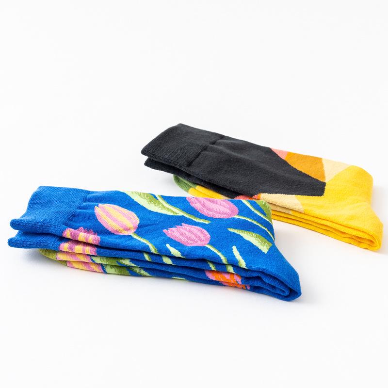 Módní pánské ponožky Česané bavlněné ponožky Kreslené zvíře Pták Květ Geometrické Novelty Crew Socks