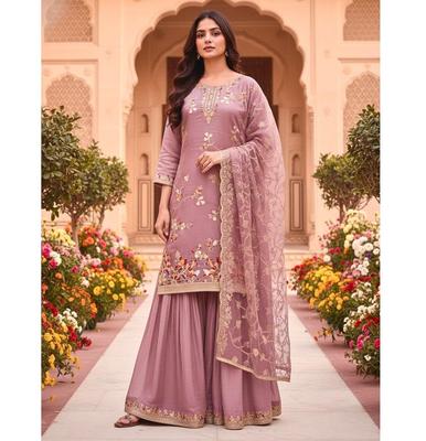 Damen Designer Salwar Anzug Indisch Bollywood Reines Gmy Seiden Palazzo Salwar Kameez Set
