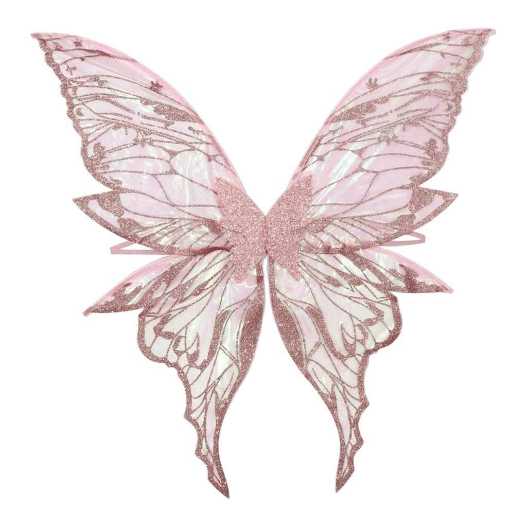Glittery Butterfly Wings Costume Props - Elastic Strap Gold Stamp Decorated for Themed Party & Photography