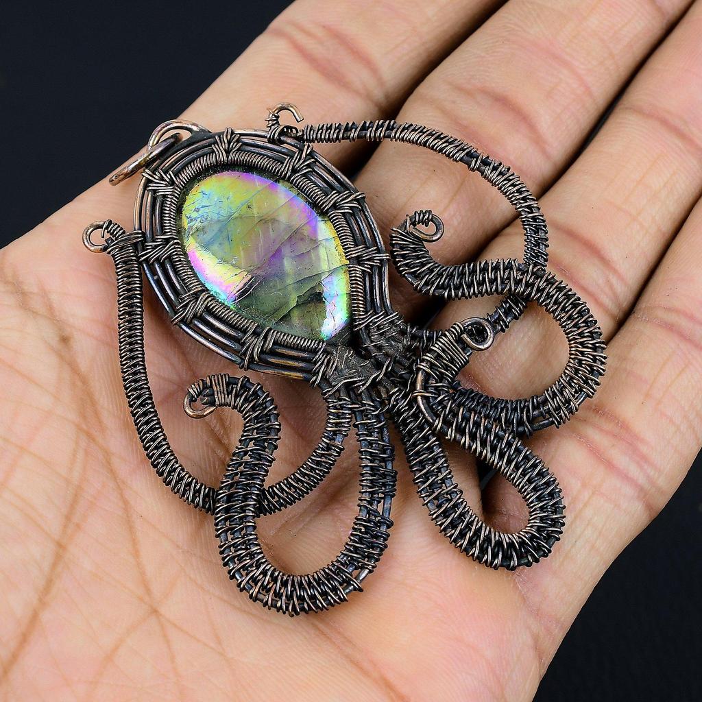 Multi Flash Labradorite Pendant, 999 Copper Wire Wrapped Jewelry, Handmade Pendant Gemstone Jewelry, Gifts For Wife Brand New Pendant