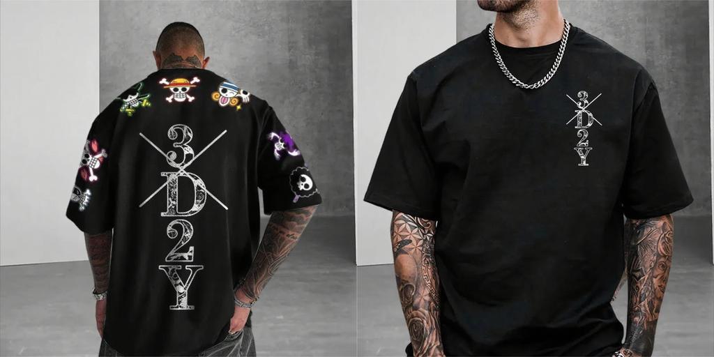 One Piece Anime Skeleton Print Men's T-shirt Summer Short Sleeve Graphic Tee Streetwear Hip Hop Fashion Oversized Y2k Clothes