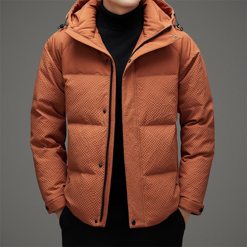Down Jacket Men's Winter 90 Down White Duck Down Men's Casual Warm Bread Coat Anti-cold Trendy Hooded Short Jacket