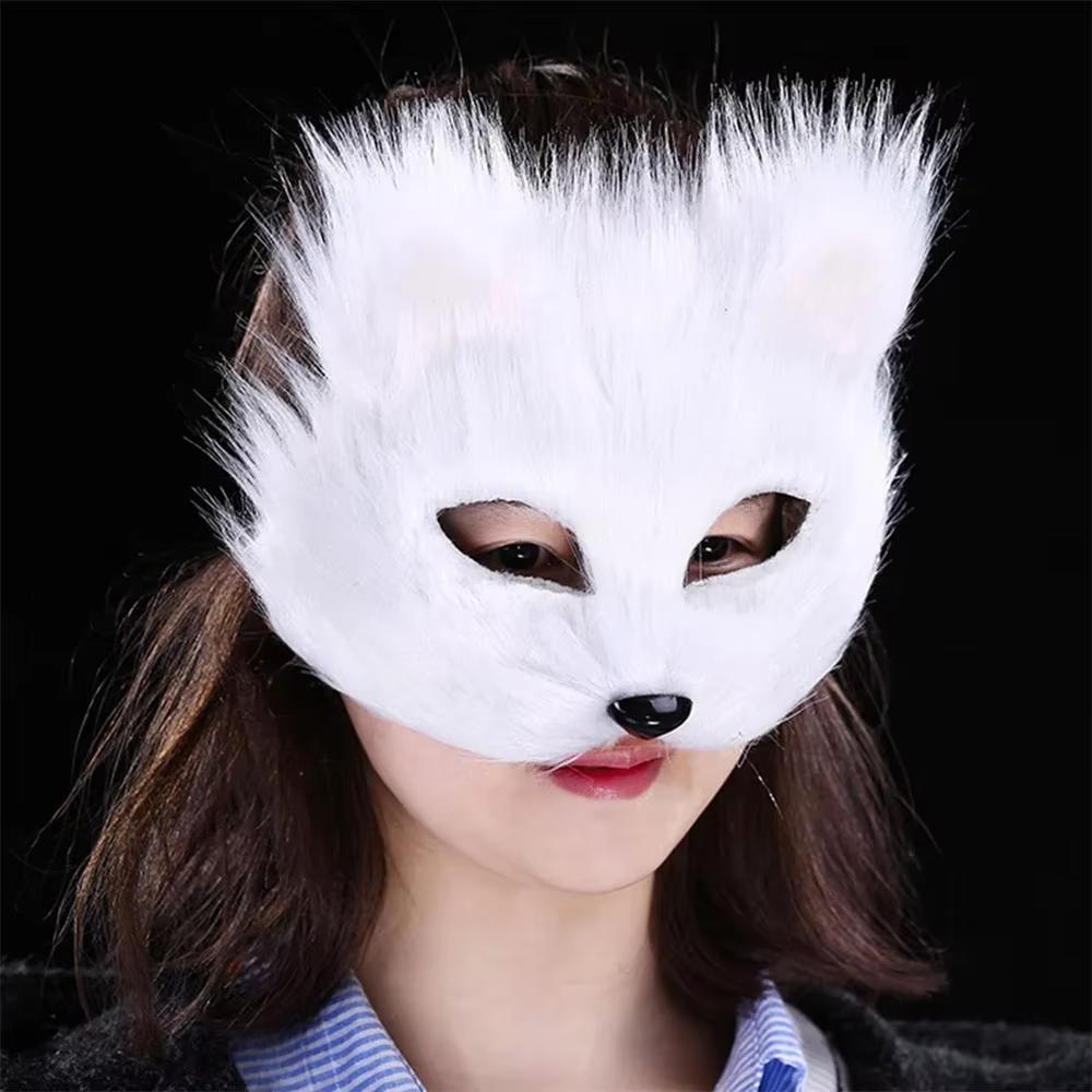 Fox Face Mask Shape Half Face Eye Mask Sexy Imitation Cat Fur Animal Mask Christmas Carnival Party Role-playing Costume Props