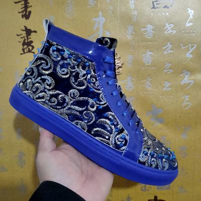 New Casual Shoes Men's Solid Rivets High Top Sports Sole Flats Sequin Soft Soles Zapatos Hombre A8