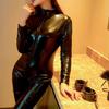 Adult Sexy Lingerie Patent Leather Jumpsuit Queen Outfit Open Leather Suit Nightclub Performance Uniform