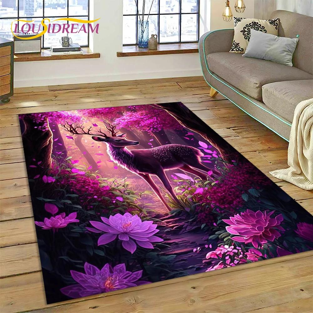 Dream Christmas Elk Sika Deer Cartoon Area Rug,Carpet Rug for Home Living Room Bedroom Sofa Doormat Decor,kid Non-slip Floor Mat
