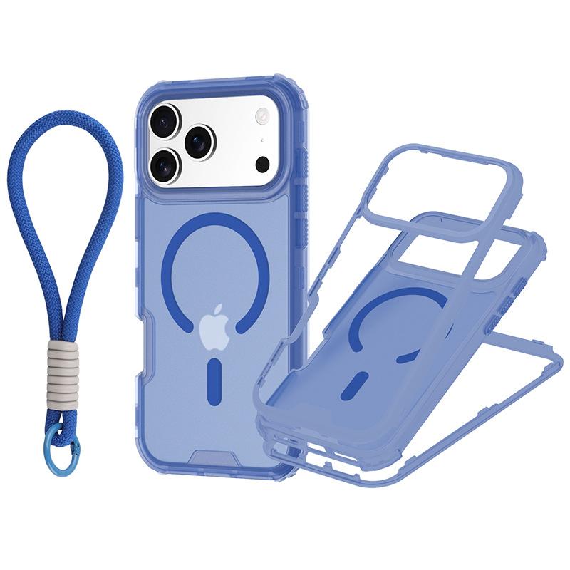 Pentru IP 17 Pro Max Husa de Telefon Magnetică Colorată 3-în-1 cu Textură de Piele și Curea