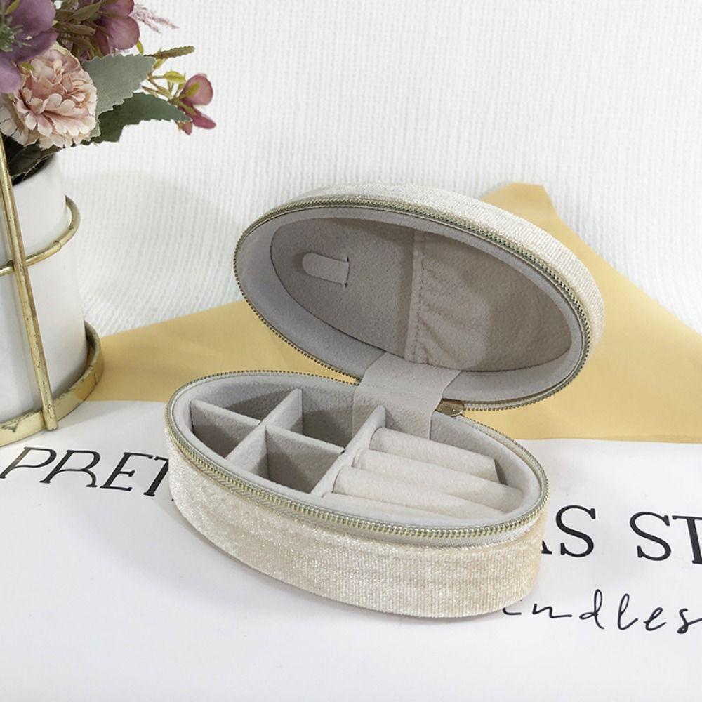 Portable Velvet Jewelry Display Box Oval Shape Ring Earring Necklace Box Daily Use