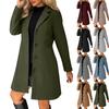 Женское однотонное пальто с длинными рукавами и лацканами, длинное шерстяное пальто на пуговицах