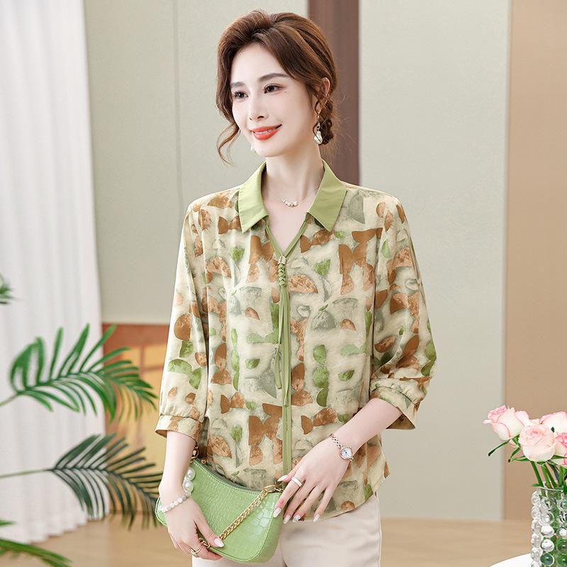 2026 new color foreign style fashion seven-quarter sleeve top middle-aged and elderly women's summer t-shirt