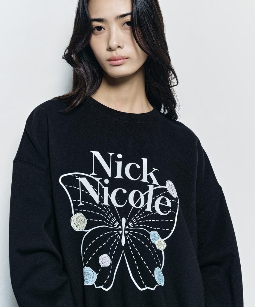 Nigaennikol Butterfly Rose Signature Sweatshirt_Black White