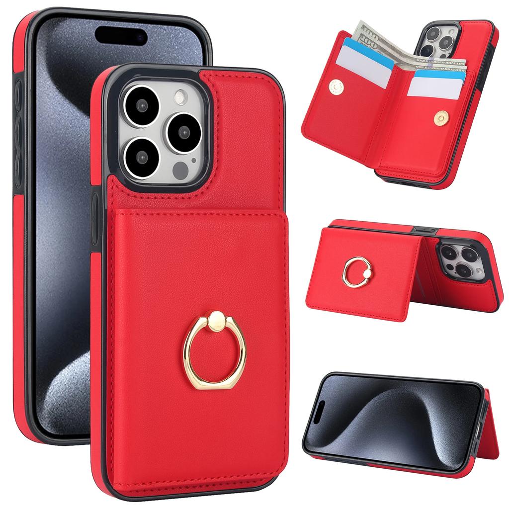Ring Holder Cards Solt Wallet Leather Case For iPhone 15 Pro Max 14 Plus 13 12 11 XR XS 7 8 SE 2022 RFID Stand Bag Pocket Cover