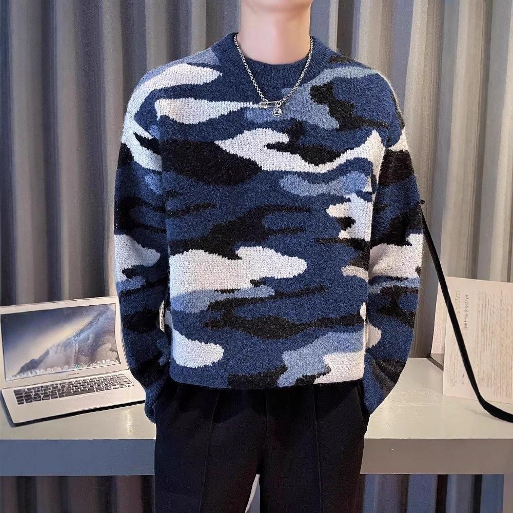 Men’s Autumn/Winter Camouflage Knit Pullover Sweater - Lazy Style, Thick, Trendy Casual Wear