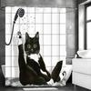 Black Cat Shower Curtain, Bathroom Decorative Shower Curtain, Waterproof Shower Curtain with Hooks