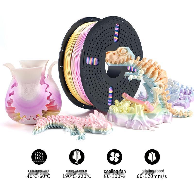 PLA Silk Dual-Color 3D Printer Filament, 1.75mm Rainbow Gradient, Matte, 1kg - Compatible with Creality Printers