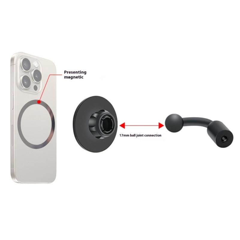 Magnetic Car Phone Mount Clip Aluminum Alloy Base 17mm Universal Ball Head Adapter For Dashboard Windshield Phone Holder