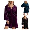 Women's Fashion Long Sleeve Color Pocket Canary Velvet Dress