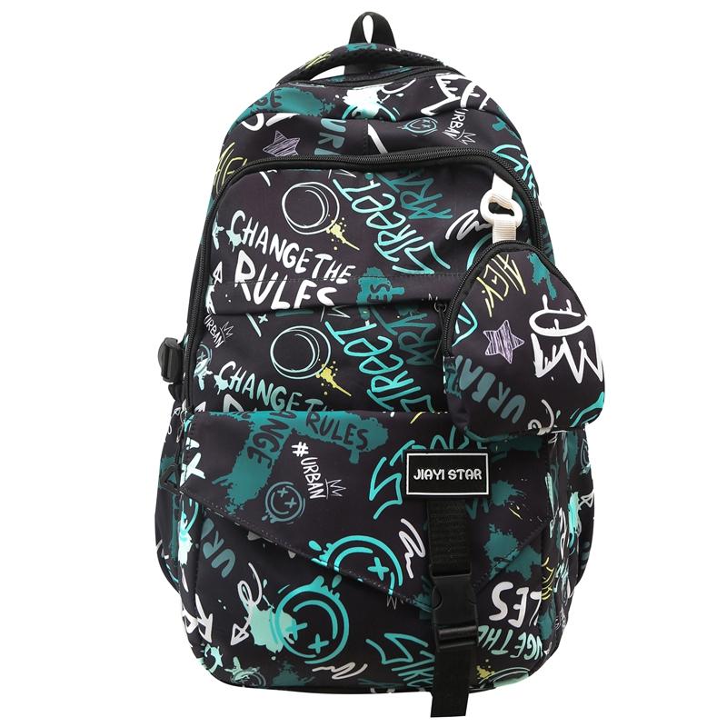 

Рюкзак с принтом граффити для мужчин и женщин, большой емкости, легкий школьный рюкзак из нейлона для студентов с кошельком для монет зелёный