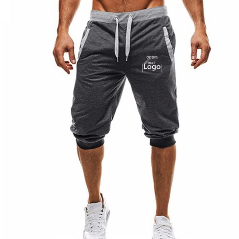 Men's Slim Fit Color Block Jogging Shorts - Trendy European/American Mid-Length with Customizable Logo