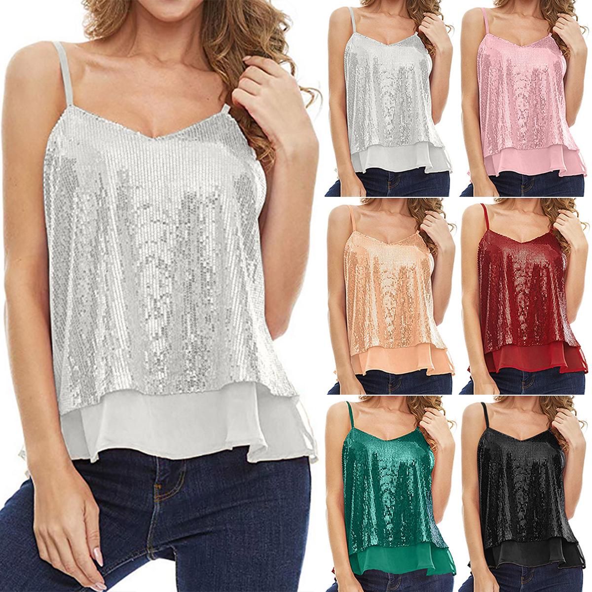 

Летняя майка с блестками и блестками, женский жилет без рукавов с ремнями, рубашка, топы для клубных вечеринок 2XL чёрный