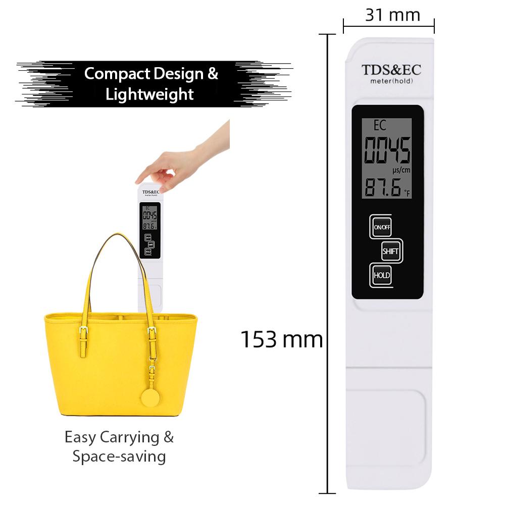 3 In 1 Water Quality Tester Digital Meter Water Quality Analyzer Detector TDS EC Temperature 5Mins Auto Shut Down