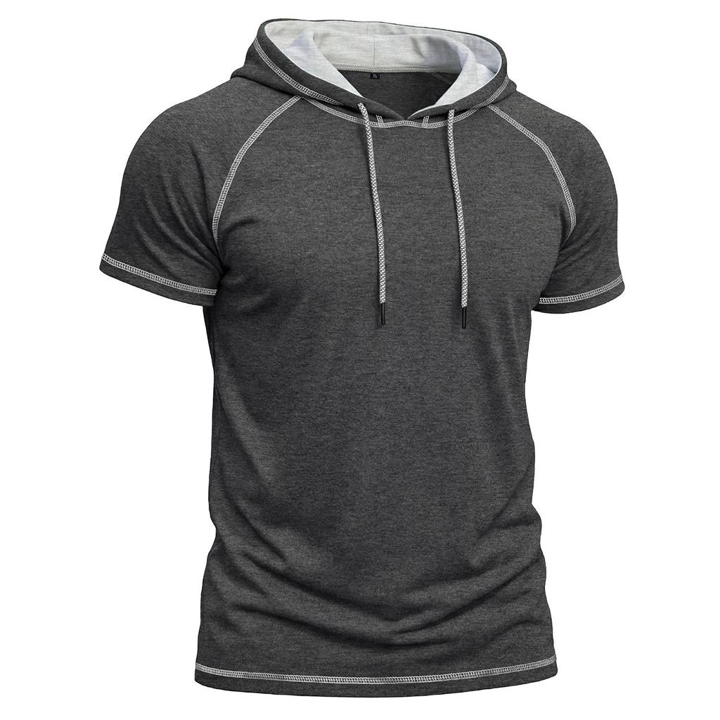 Men’s Shirts Short Sleeves Hooded T-shirts Fitness Tops Summer Casual Wear Pullover Hoodie