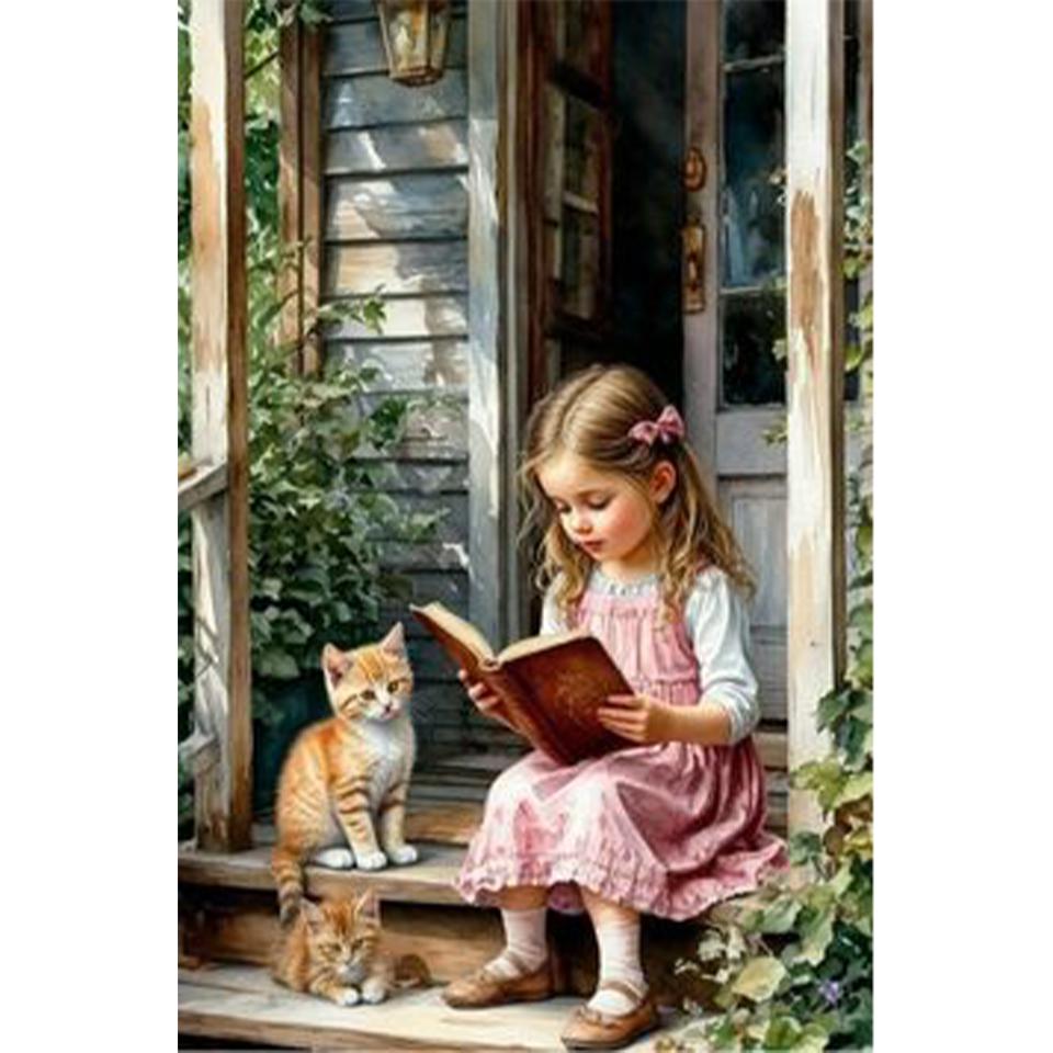 New 2025 Cross Embroidery Girl and Animal Cat 5D DIY Diamond Mosaic Rhinestone Embroidery Kit Home Wall Decoration Gift
