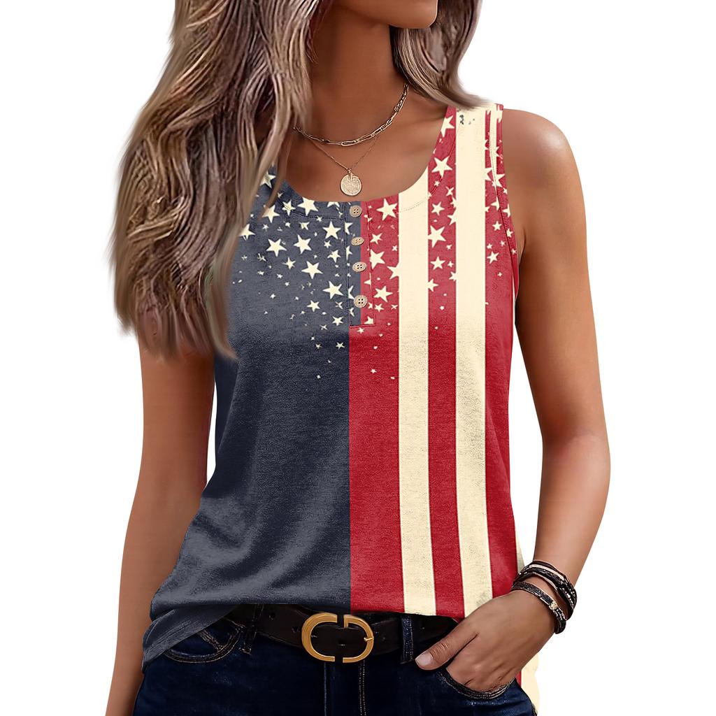 Square Collar Tank Top Women Print Tank Tee Casual Loose Fit Sleeveless Shirt