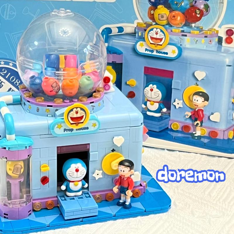 New Doraemon Small Particle Assembly Building Block Barbecue Restaurant Prop House Cartoon Model Toy Gift For Children