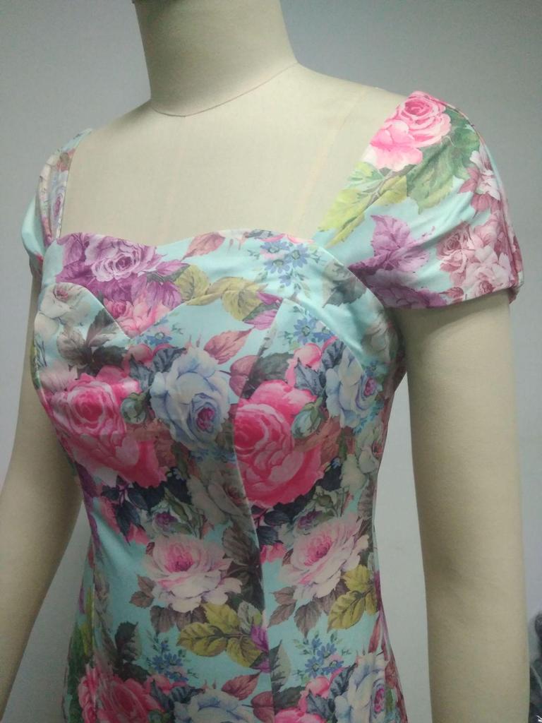 2020 Summer Rose Print Sweetheart Neck Scallop Shoulder Slimming Women's Dress