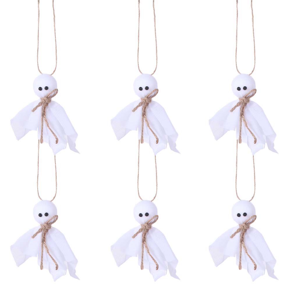 6Pcs White Ghosts Halloween Cloth Ghosts 3 Inch Hanging Ghost Pendant Yard Tree Decor
