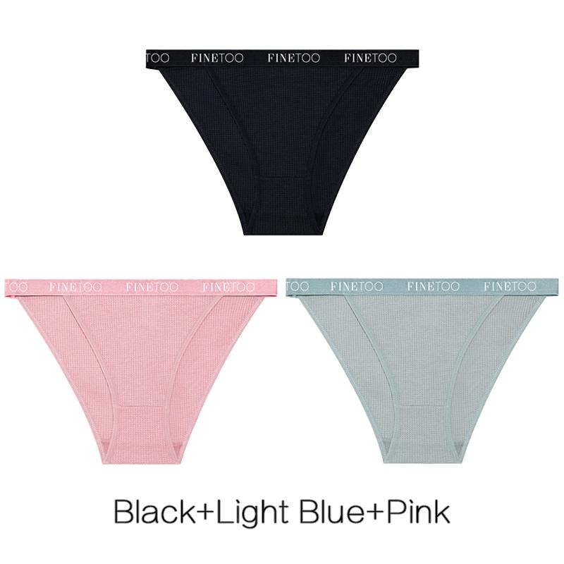 FINETOO 3Pcs/set Women's Cotton Panties Low-Rise Female Comfortable Underwear Waffle Briefs Letter Belt Underpants Lingerie New