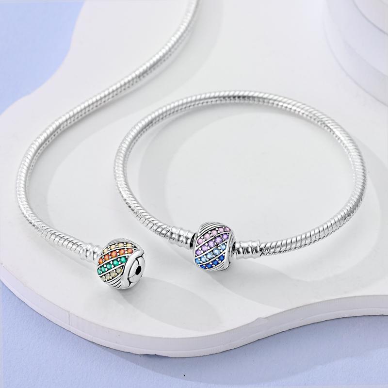 925 Silver Bracelet Heart Perfume Colorful Zircon Clasp Snake Chain Fit Original Charms DIY Jewelry