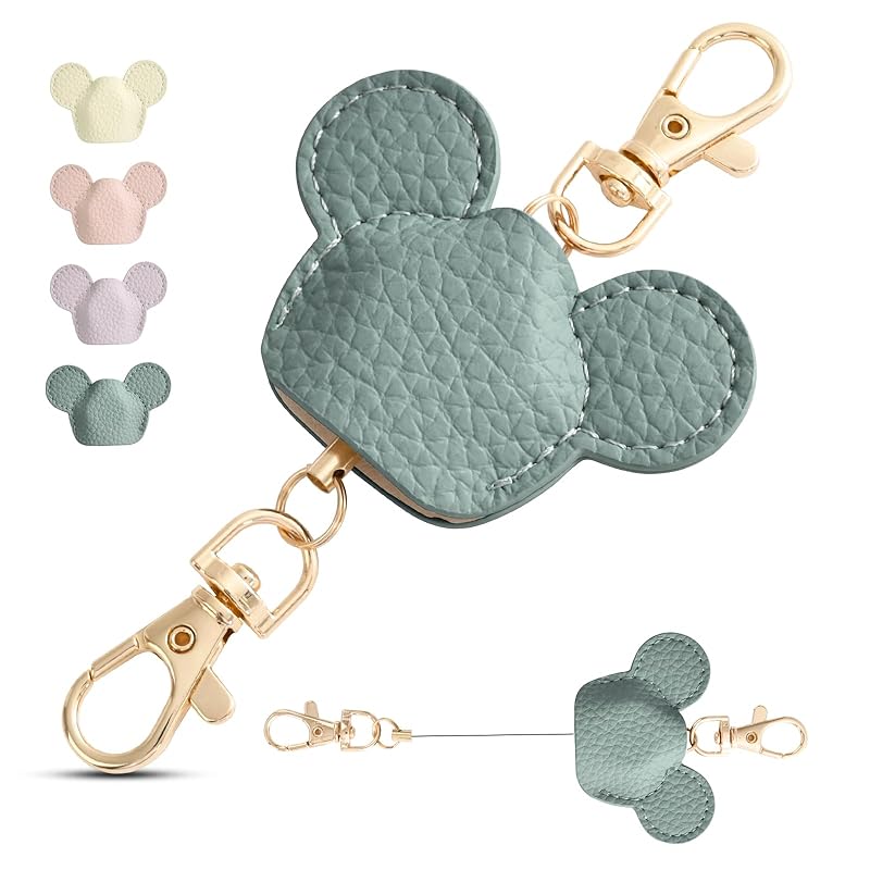 

[akoyo] reel strap reel key ring cute animal keychain lanyard Keychain with extendable reel extend powerful pass case key removable PU leather