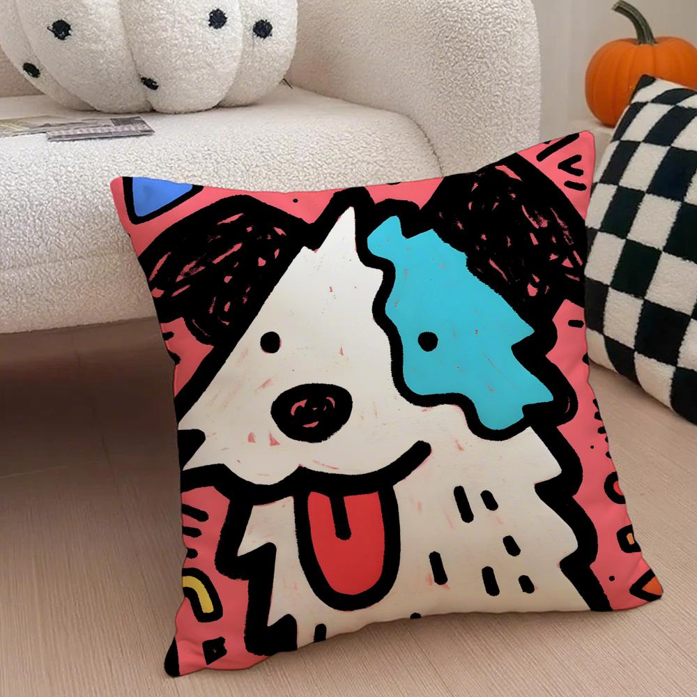 Cute color dogs Cushion Cover Throw Pillow Cover Hidden Button Durable Polyester Chair Cushion