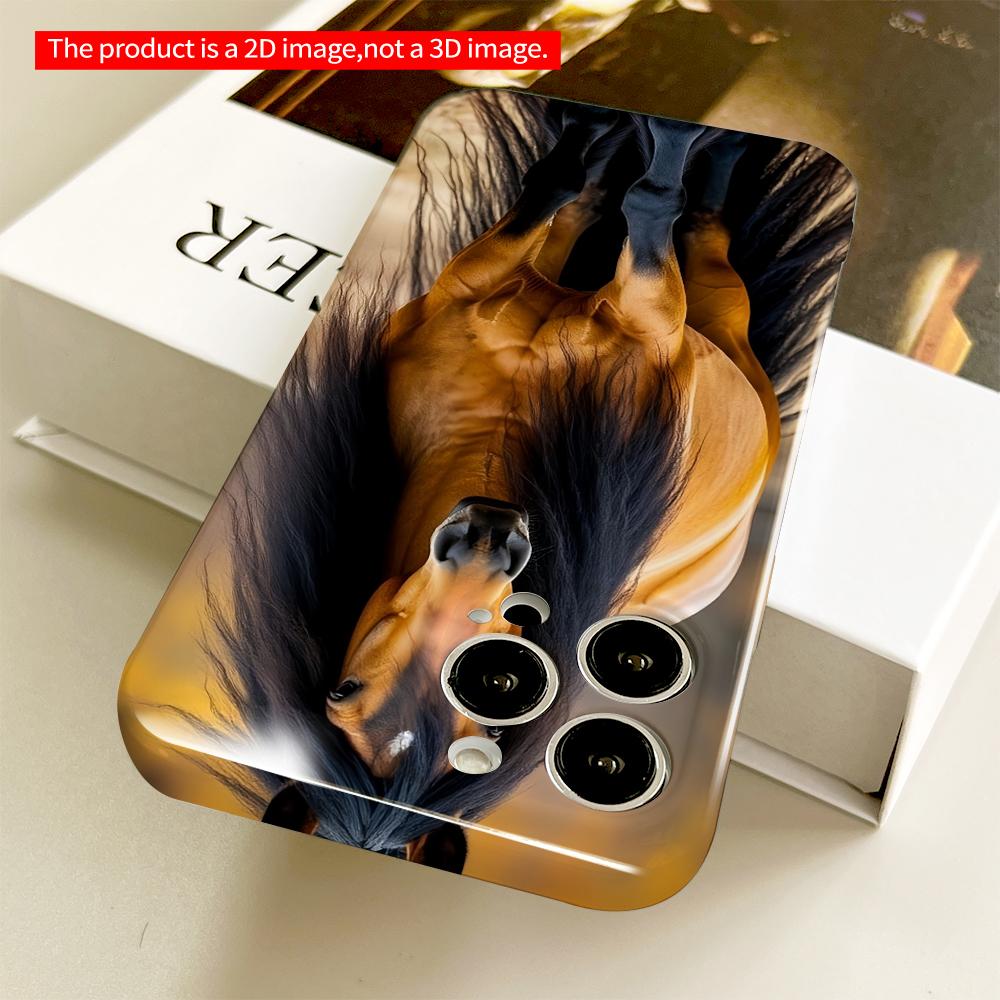 2DFlat Golden Horse with Black Mane Mobile Case All Inclusive Film Hard Phone Case, Compatible with iPhone 18 Pro Max 17 16 15 14 13 12 11