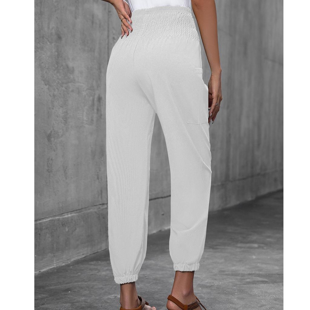 Women's Casual Loose Solid Color Pocket High Waisted Pants, Casual Pants, Leg Binding Pants