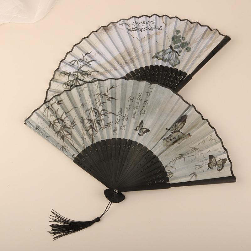 5Styles Retro Style Folding Fan Female Japanese Pattern Retro Cloth Art Craft Gift Home Decoration Ornament Dancing Hand Fan