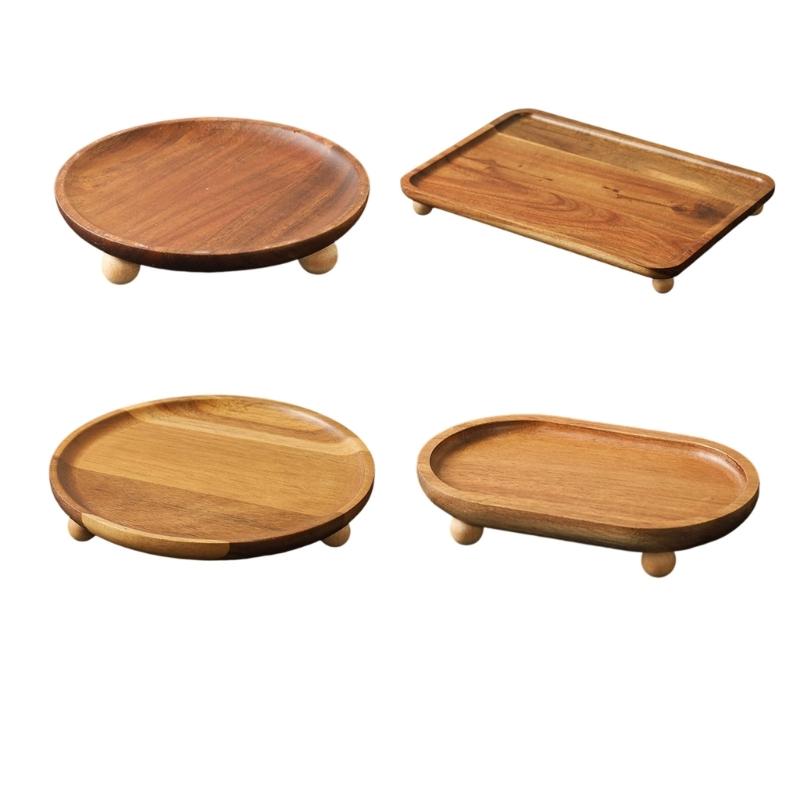Traditional Japanese Elevated Serving Tray Natural Finish High Foot Display Tray for Food Fruits and Decors Storage
