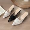 New Popular White Embroidery Lace Heels Mule Slide Woman Point Toe Stiletto Bride Shoes Ladies Elegant Wedding Party Dress Pumps