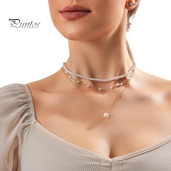 

Ожерелье из искусственного жемчуга для женщин, позолоченное многослойное ожерелье из искусственного жемчуга, белое колье из искусственного жемчуга для свадебных украшений золотистый