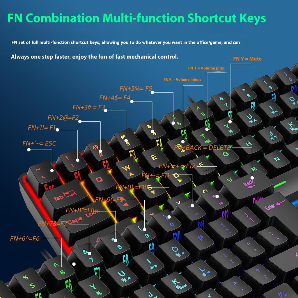 Y-FRUITFUL K401 Wired Keyboard 61-Key RGB Backlit Computer Office Gaming Keyboard