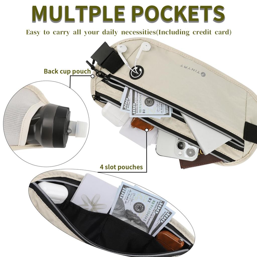 TINYAT Waist Security Hidden Waist Perfect for Overseas Travel and Running Pouch, Pouch, Anti-Pickpocket, Pouch, Bag, Slim, Water-Repellent,