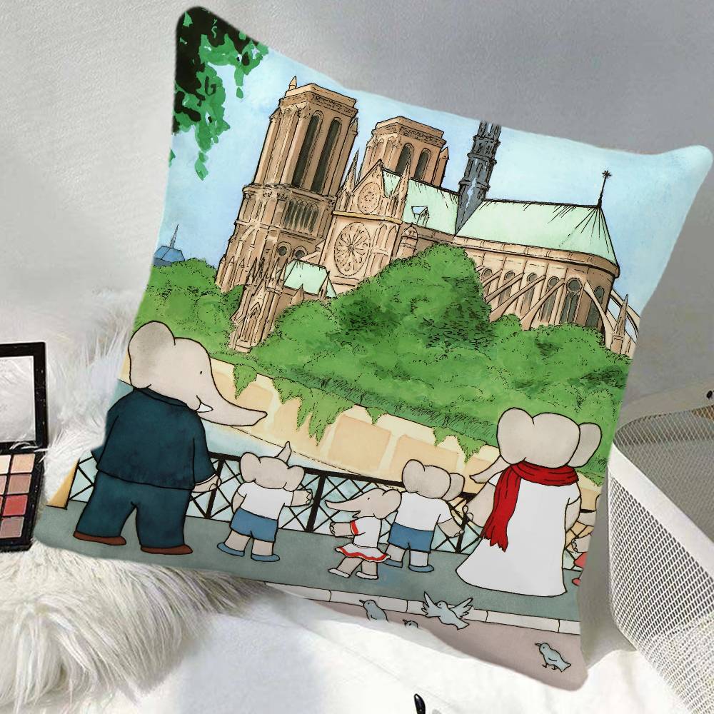 BBabar The Elephant Pillow Case Square Pillow Bedroom Sofa Leisure Comfort Cushion Car Home Decoration