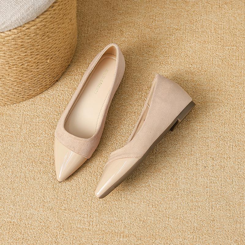 

W9925-20 Xiaoxiangfeng shallow mouth 204 spring new women s shoes color matching pointed single shoes women s simple flat shoes women 40 розовый