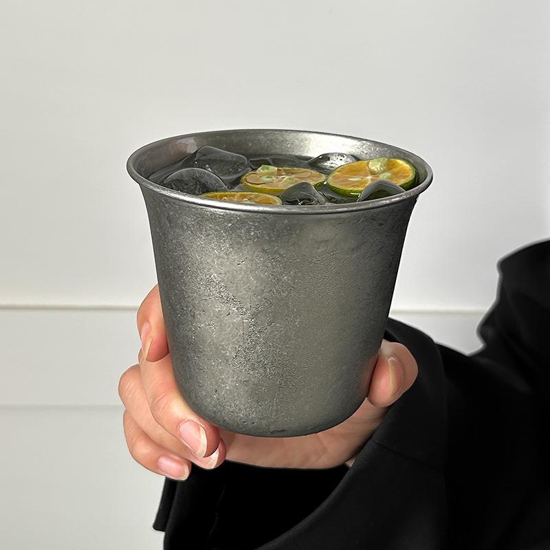 Retro Industrial-Style Frosted Stainless Steel Wide-Mouth Cup 300ml