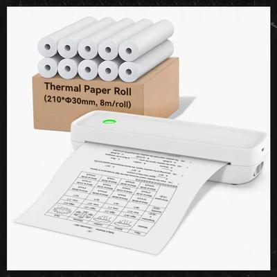A4-Thermopapier, Thermodruckpapier 210 x 30 mm für A4-drahtlose Bluetooth-Druckerpapierrolle A40/X8