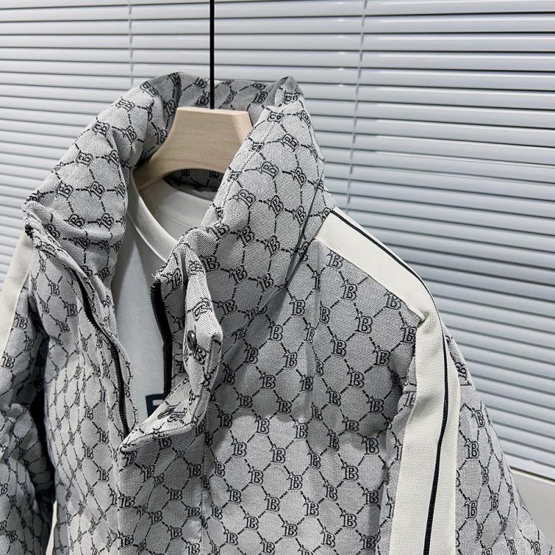 Herren Grau Jacquard Stehkragen Daunenjacke, Modisches Design 2025